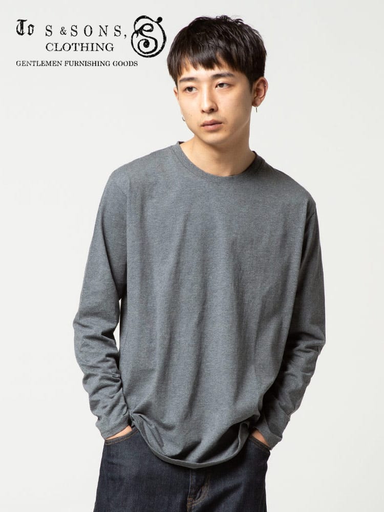 S＆SONS (エスアンドサンズ) 汗染み軽減 無地 クルーネック 長袖 Tシャツ