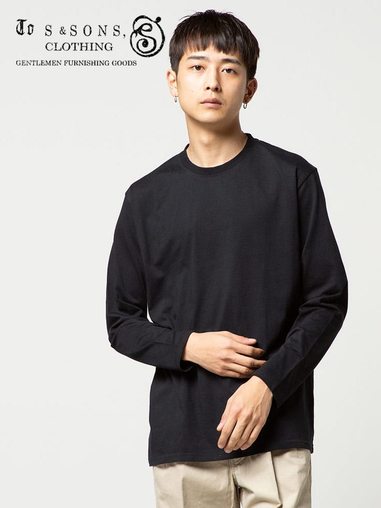 S＆SONS (エスアンドサンズ) 汗染み軽減 無地 クルーネック 長袖 Tシャツ