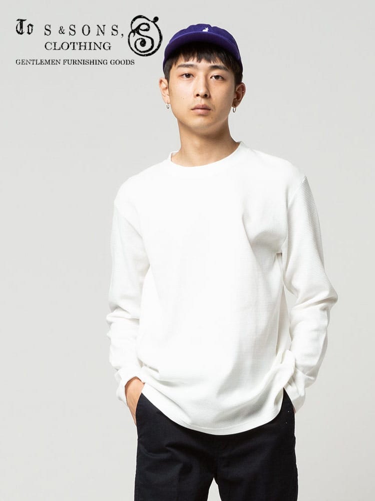 S＆SONS (エスアンドサンズ) 綿100％ ワッフル クルーネック 長袖 Tシャツ