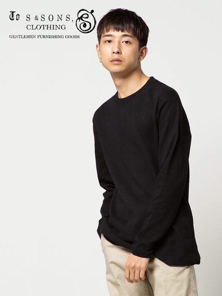 S＆SONS (エスアンドサンズ) 綿100％ ワッフル クルーネック 長袖 Tシャツ