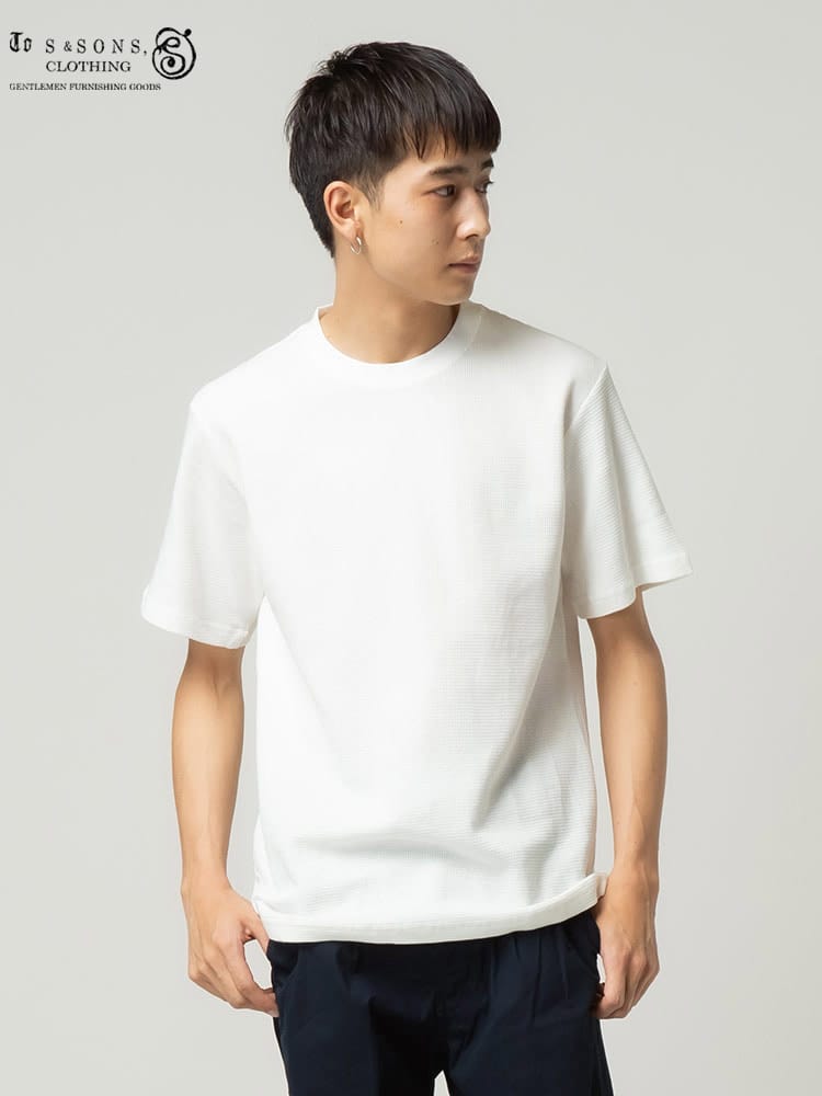 S＆SONS (エスアンドサンズ) ワッフル 無地 クルーネック 半袖 Tシャツ
