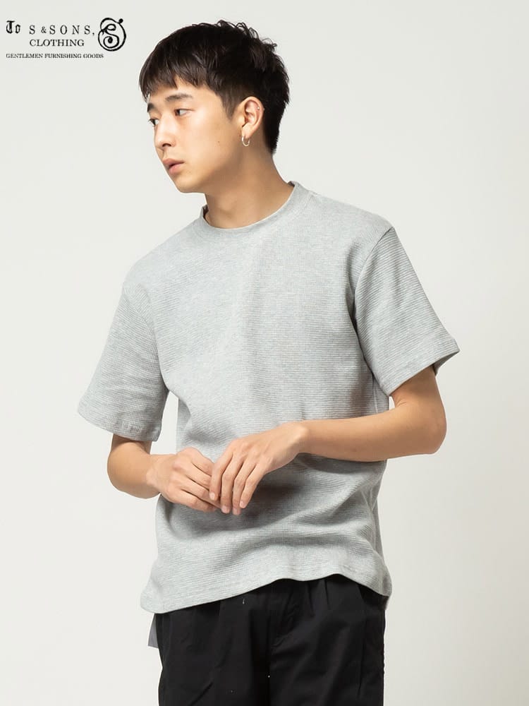 S＆SONS (エスアンドサンズ) ワッフル 無地 クルーネック 半袖 Tシャツ