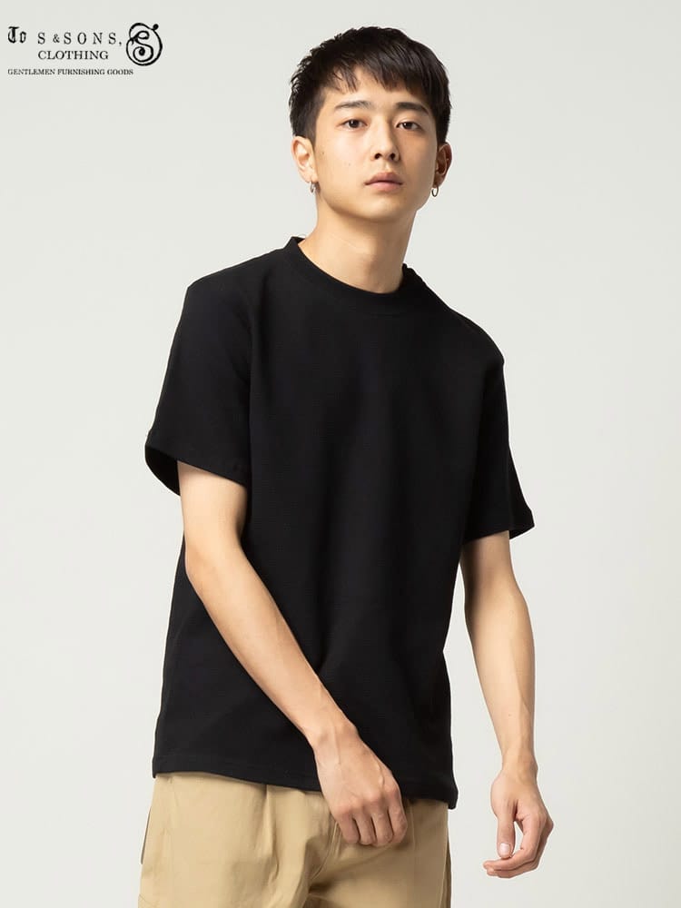 S＆SONS (エスアンドサンズ) ワッフル 無地 クルーネック 半袖 Tシャツ