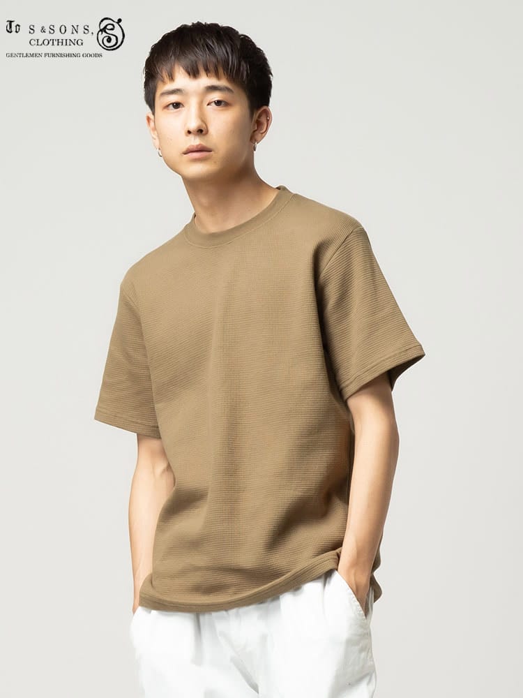 S＆SONS (エスアンドサンズ) ワッフル 無地 クルーネック 半袖 Tシャツ