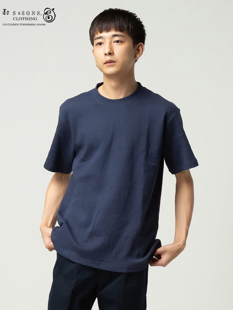 S＆SONS (エスアンドサンズ) ワッフル 無地 クルーネック 半袖 Tシャツ