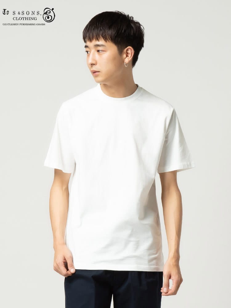S＆SONS (エスアンドサンズ) 汗染み軽減 無地 クルーネック 半袖 Tシャツ