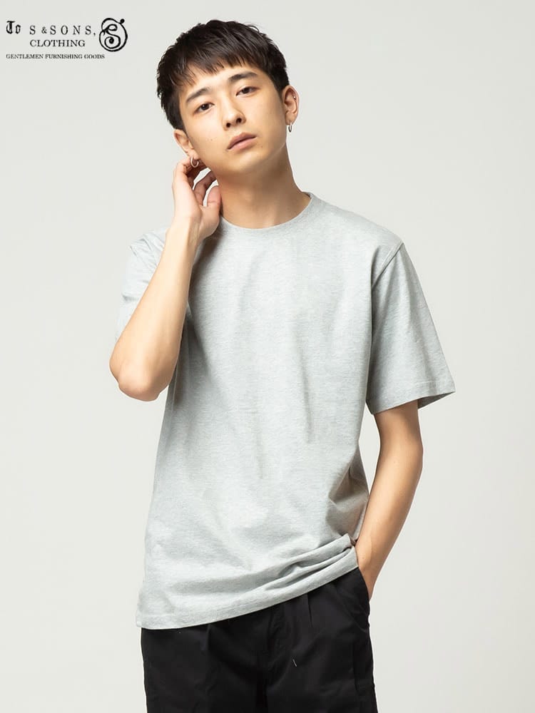 S＆SONS (エスアンドサンズ) 汗染み軽減 無地 クルーネック 半袖 Tシャツ