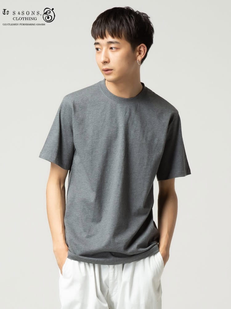 S＆SONS (エスアンドサンズ) 汗染み軽減 無地 クルーネック 半袖 Tシャツ