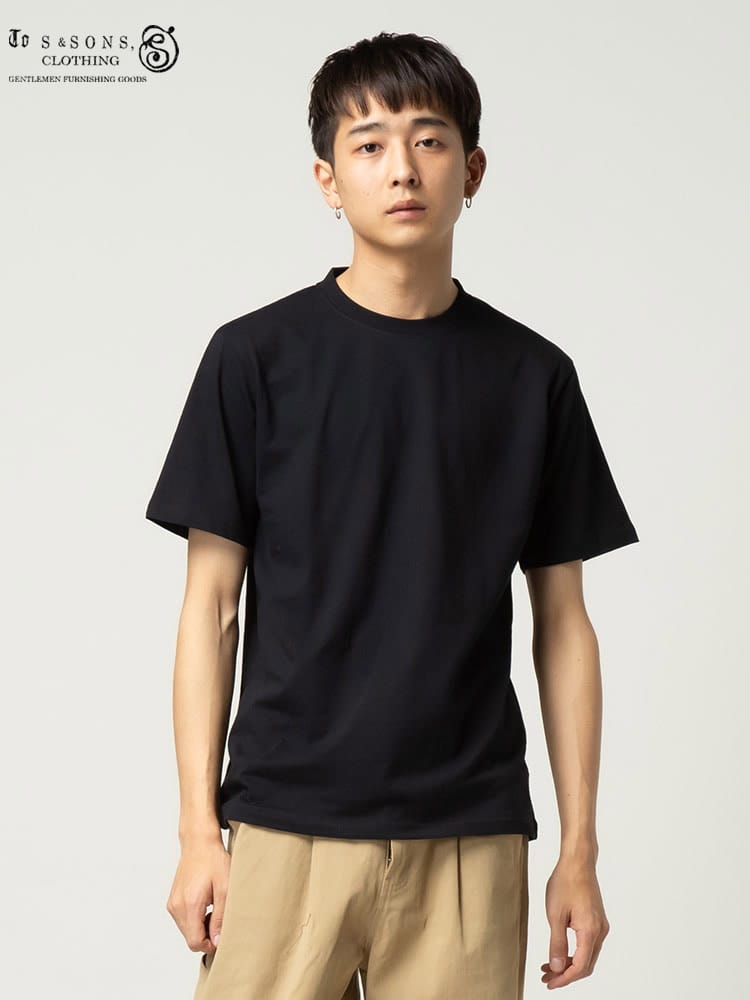 S＆SONS (エスアンドサンズ) 汗染み軽減 無地 クルーネック 半袖 Tシャツ