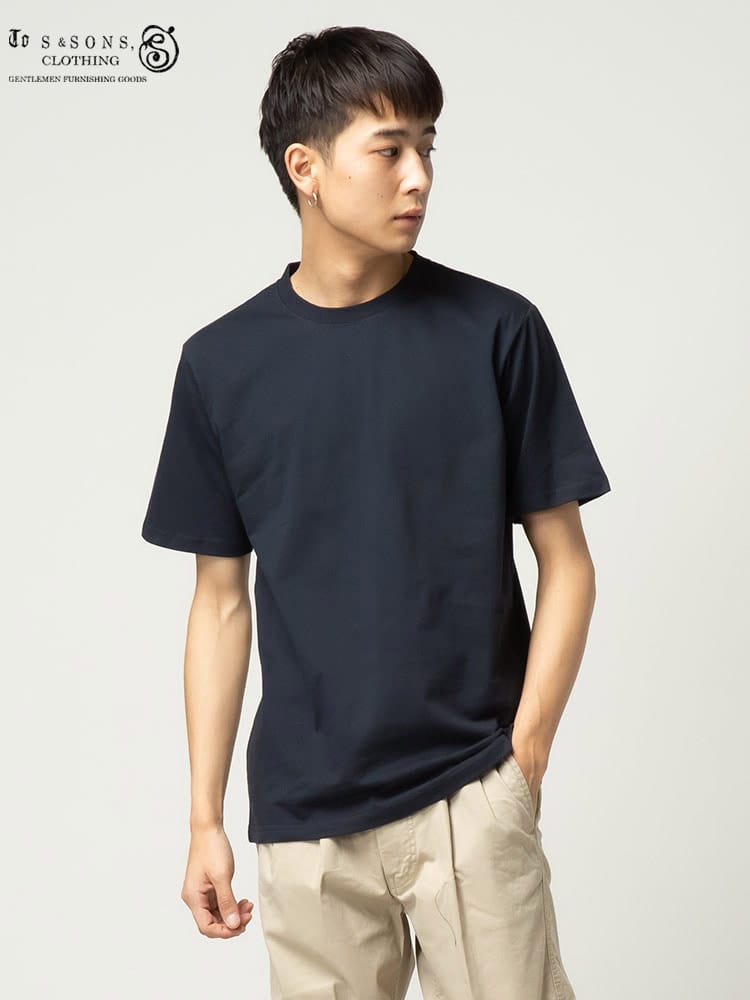 S＆SONS (エスアンドサンズ) 汗染み軽減 無地 クルーネック 半袖 Tシャツ