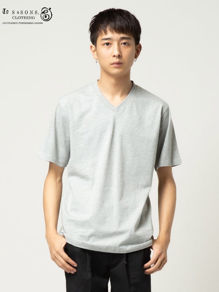 S＆SONS (エスアンドサンズ) 汗染み軽減 無地 Vネック 半袖 Tシャツ