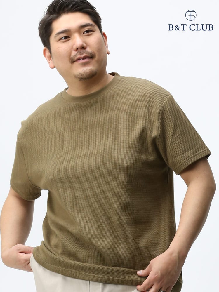 大きいサイズ メンズ B＆T CLUB サーマル ワッフルTシャツ クルー 