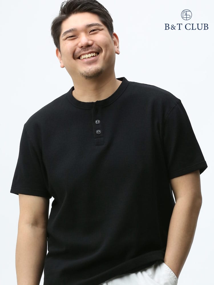 大きいサイズ メンズ B＆T CLUB サーマル ワッフルTシャツ ヘンリーネック 半袖 Tシャツ インナー