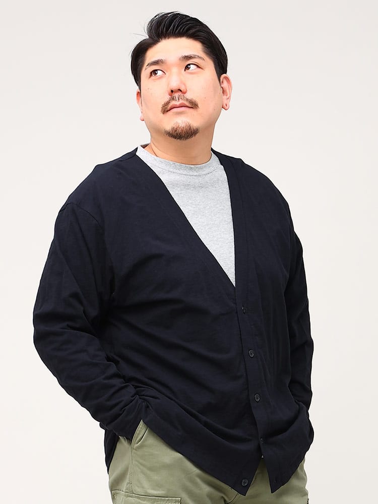 大きいサイズ メンズ B＆T CLUB (ビーアンドティークラブ) スラブ 無地 Vネック カーディガン