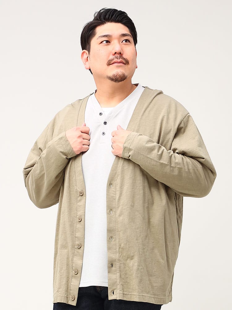 大きいサイズ メンズ B＆T CLUB (ビーアンドティークラブ) スラブ 無地 Vネック カーディガン