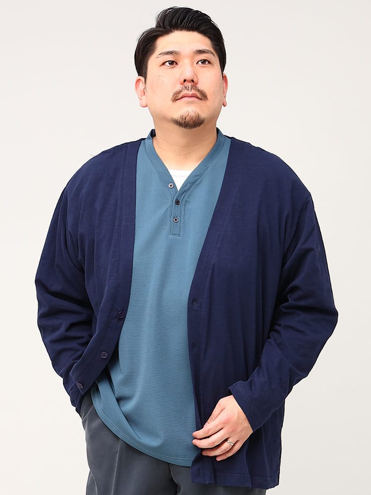大きいサイズ メンズ B＆T CLUB (ビーアンドティークラブ) スラブ 無地 Vネック カーディガン