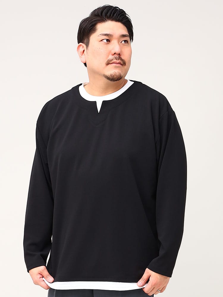 大きいサイズ メンズ B＆T CLUB (ビーアンドティークラブ) ジョーゼット フェイクレイヤード 長袖 Tシャツ