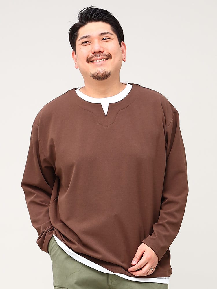 大きいサイズ メンズ B＆T CLUB (ビーアンドティークラブ) ジョーゼット フェイクレイヤード 長袖 Tシャツ