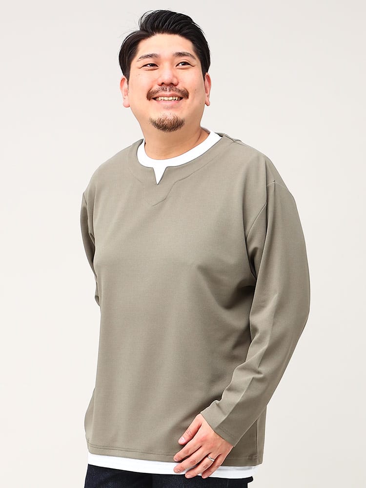大きいサイズ メンズ B＆T CLUB (ビーアンドティークラブ) ジョーゼット フェイクレイヤード 長袖 Tシャツ