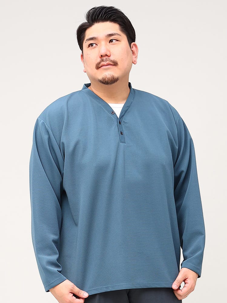 大きいサイズ メンズ B＆T CLUB (ビーアンドティークラブ) リップル ジャガード フェイクレイヤード 長袖 Tシャツ