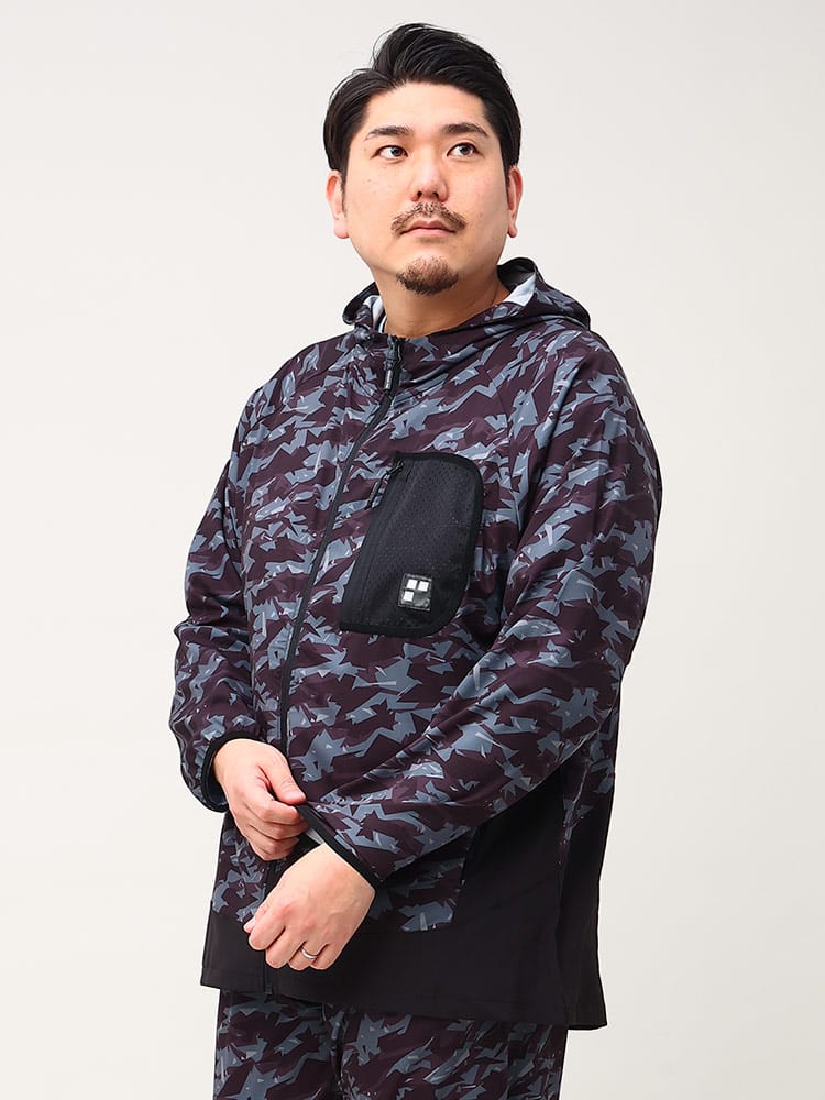 大きいサイズ メンズ EXCELLENT FINE (エクセレントファイン) ストレッチ UVカット ドライ 軽量 迷彩柄 フルジップ パーカー