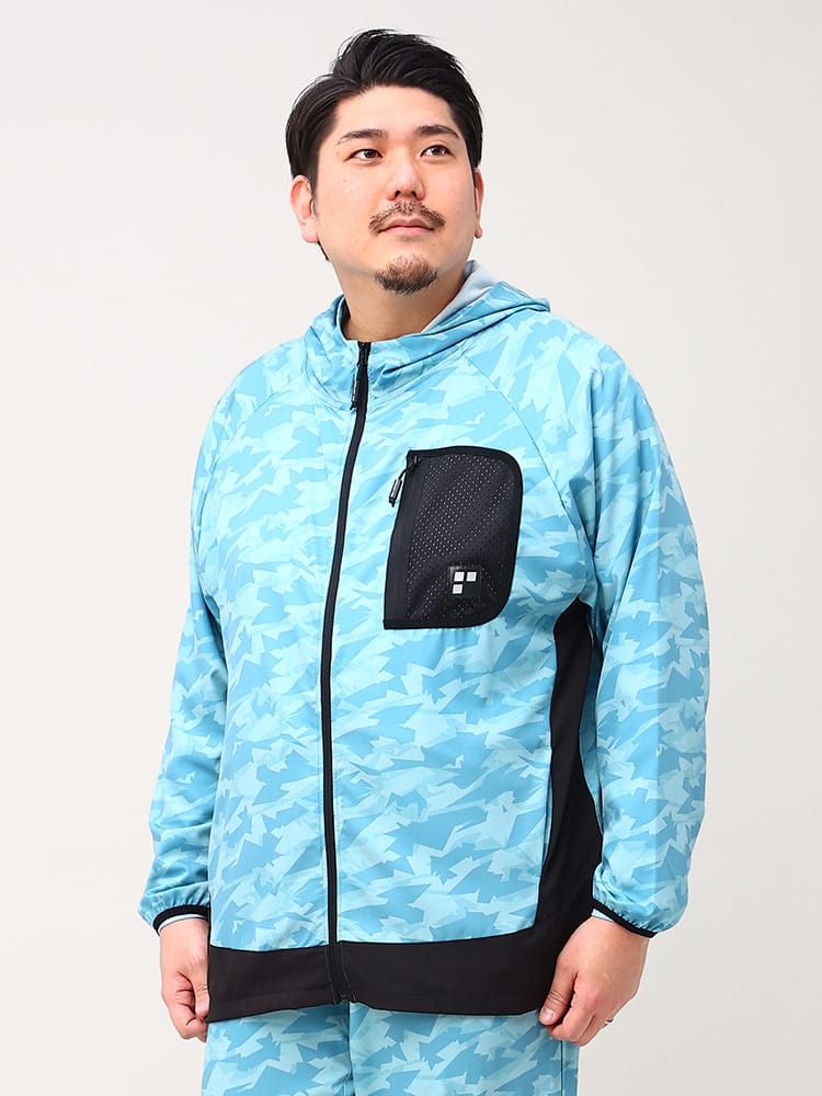 大きいサイズ メンズ EXCELLENT FINE (エクセレントファイン) ストレッチ UVカット ドライ 軽量 迷彩柄 フルジップ パーカー
