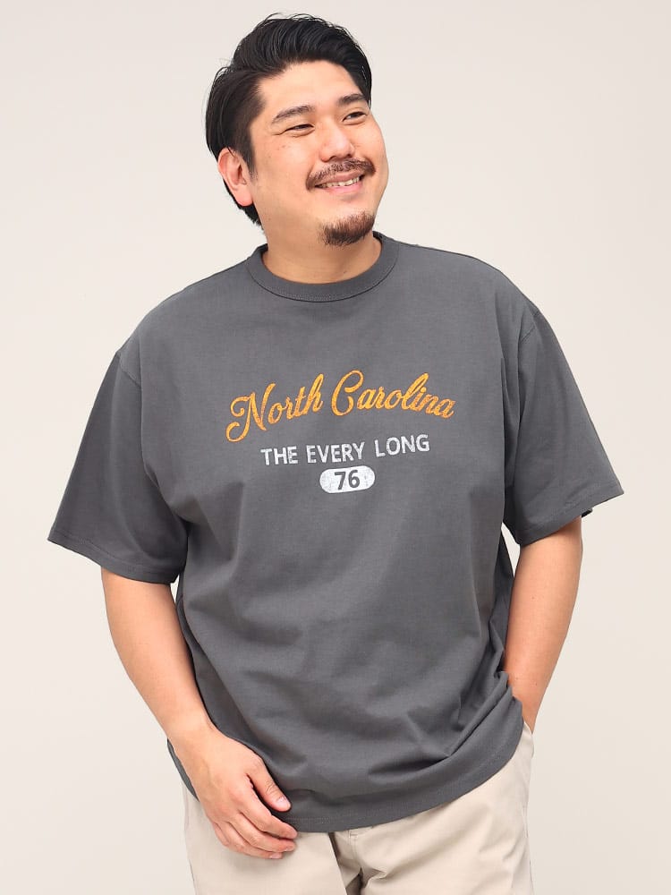 大きいサイズ メンズ B＆T CLUB (ビーアンドティークラブ) ヘビーウェイト カレッジプリント クルーネック 半袖 Tシャツ