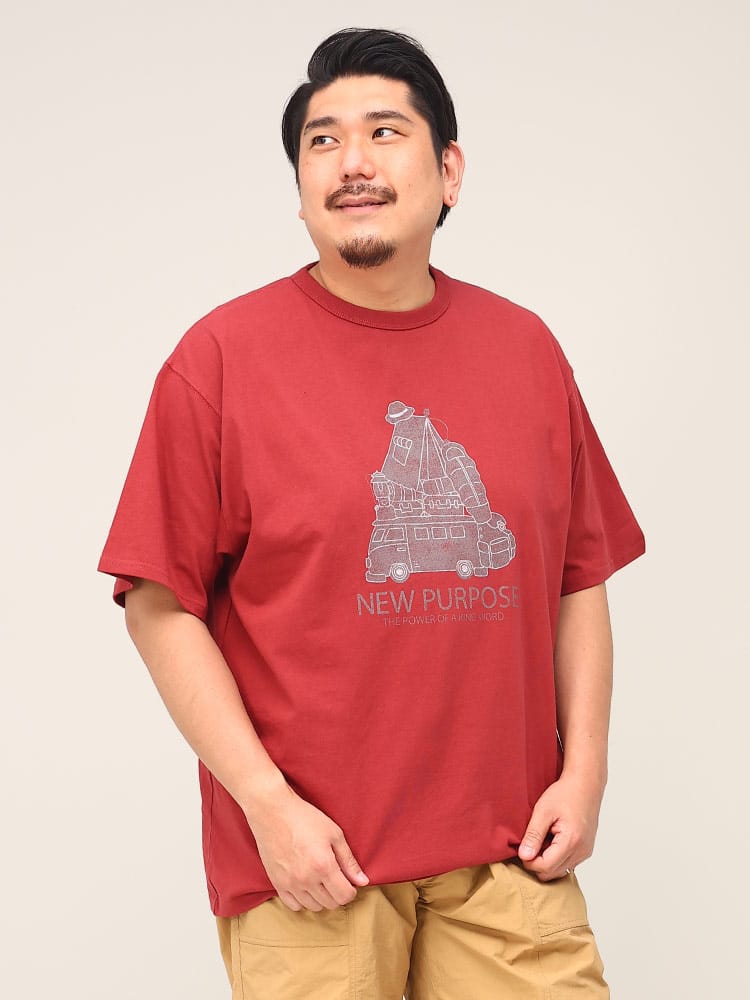 大きいサイズ メンズ B＆T CLUB (ビーアンドティークラブ) ヘビーウェイト アウトドアプリント クルーネック 半袖 Tシャツ