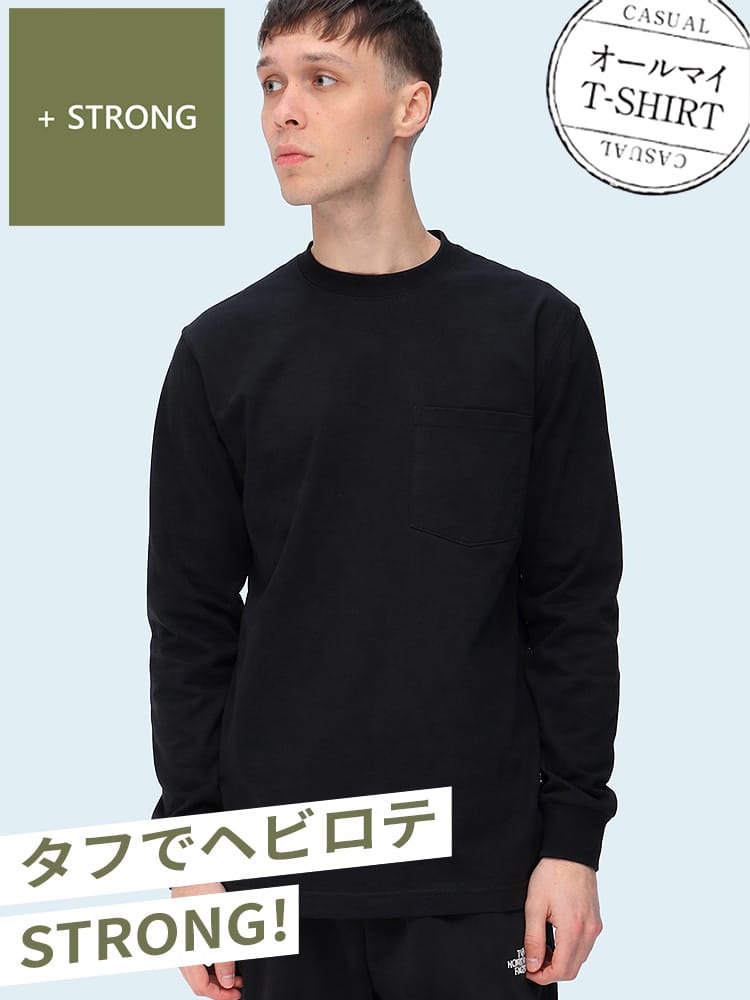 S＆SONS (エスアンドサンズ) オールマイTシャツ ＋STRONG 綿100％ ベビーウェイト ポケット付き クルーネック 長袖 Tシャツ