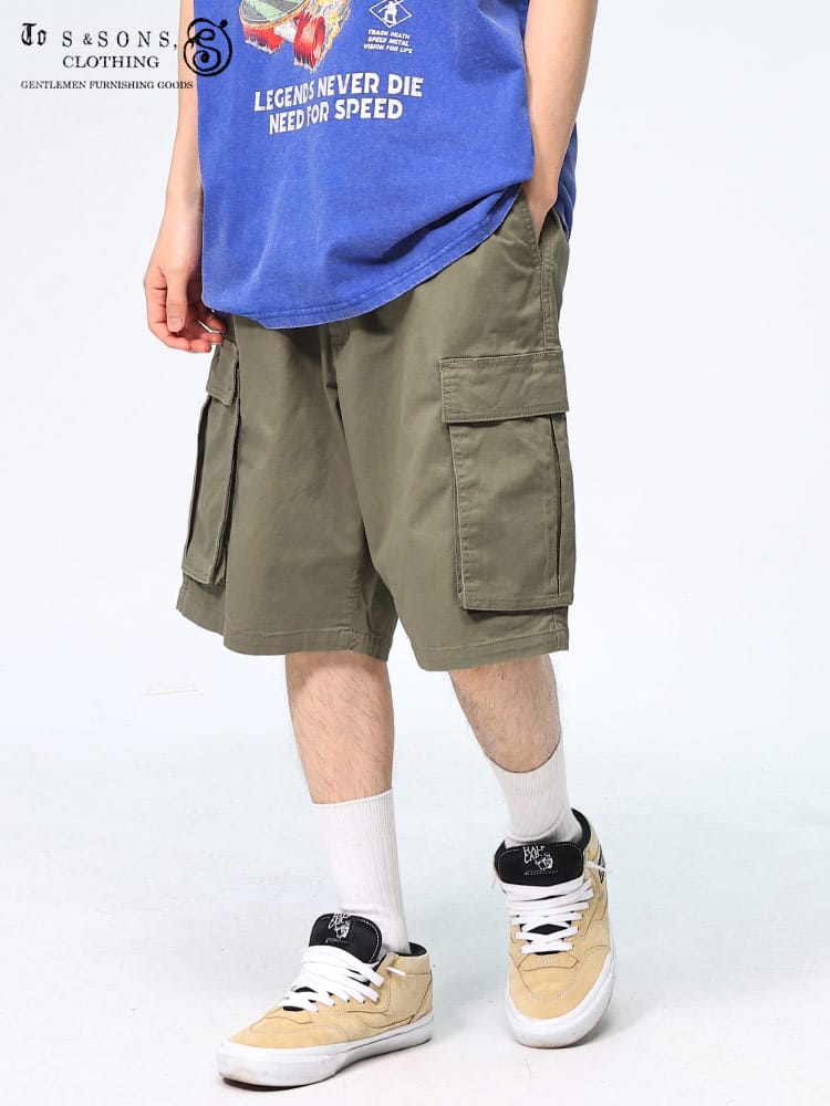 エスアンドサンズ カーゴ ハーフ丈 ルーズ ストレッチ メンズ S＆SONS ボトムス 夏服 ワーク TS2132