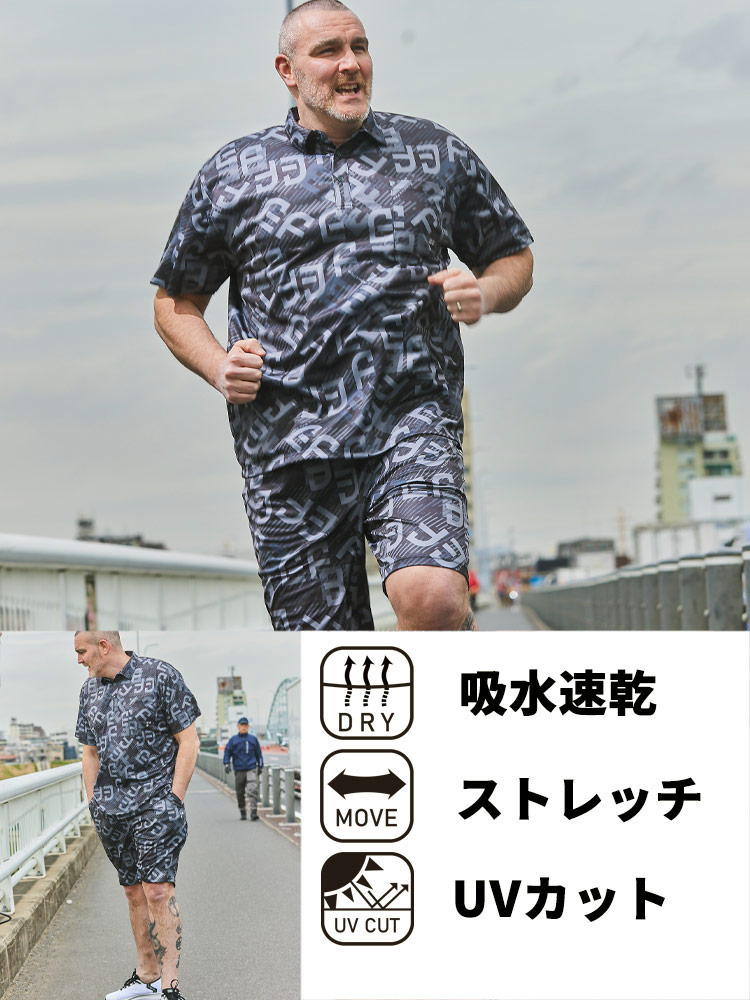 半袖 ポロシャツ ドライ ストレッチ ハニカム総柄 トップス