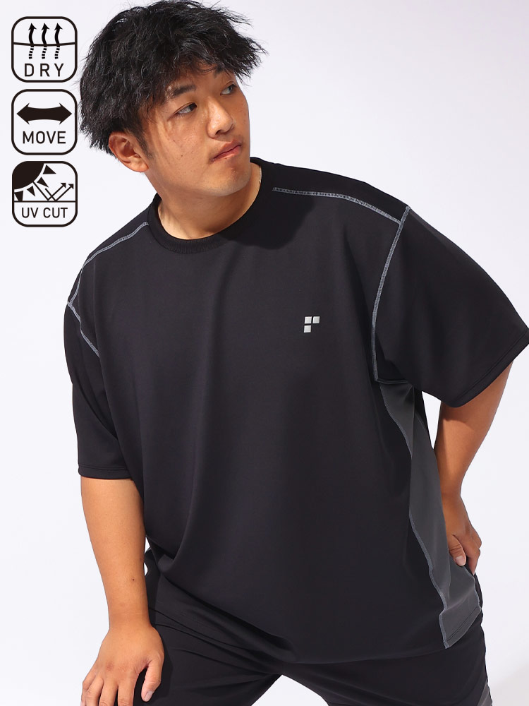 EXCELLENT FINE (エクセレントファイン) 半袖 Tシャツ 冷感 ストレッチ 切替 クルーネック トップス スポーツ トレーニング 大きいサイズ メンズ
