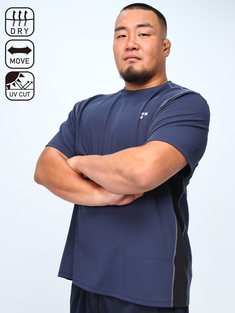 EXCELLENT FINE (エクセレントファイン) 半袖 Tシャツ 冷感 ストレッチ 切替 クルーネック トップス スポーツ トレーニング 大きいサイズ メンズ