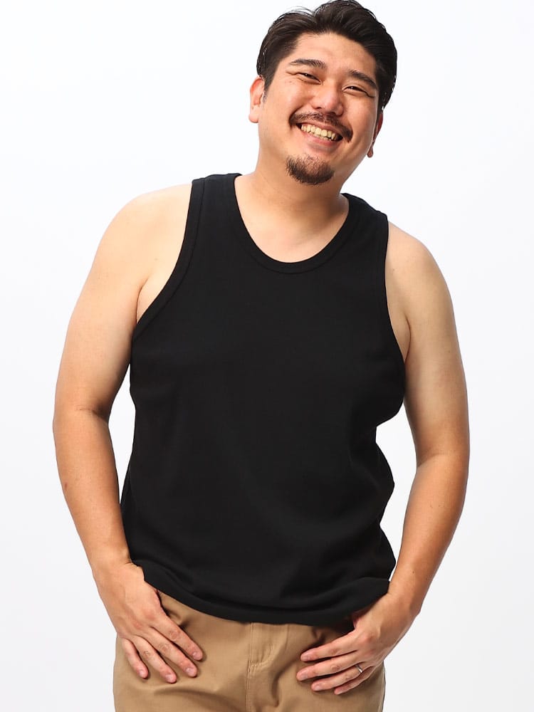 タンクトップ リブ 無地 Uネック トップス インナー 肌着 ノースリーブ 大きいサイズ メンズ