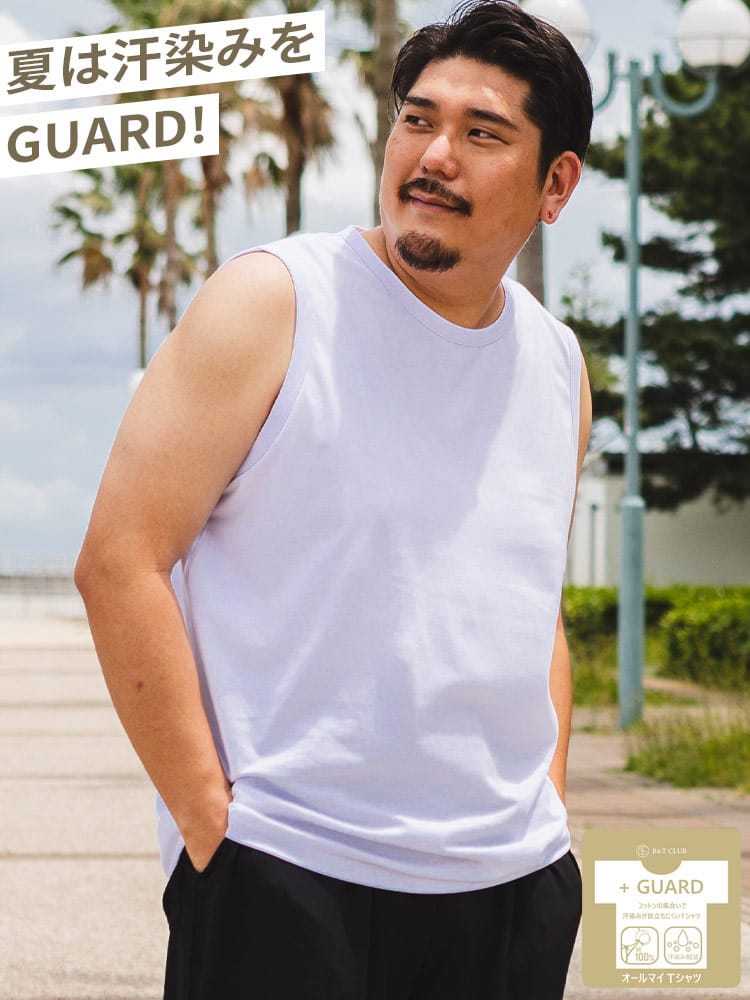 ノースリーブシャツ 汗染み軽減 天竺 無地 クルーネック トップス インナー 肌着 タンクトップ 大きいサイズ メンズ