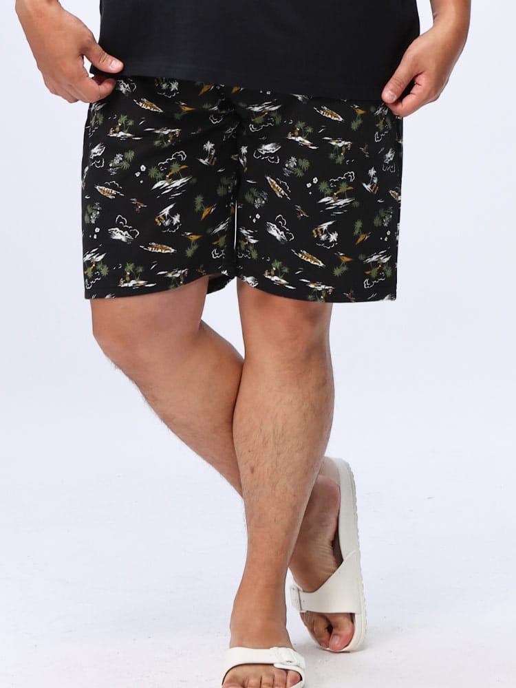 ショートパンツ 裏毛 ハワイアン柄 バックポケット付き パンツ ショーツ 半ズボン 大きいサイズ メンズ