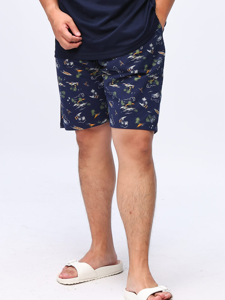ショートパンツ 裏毛 ハワイアン柄 バックポケット付き パンツ