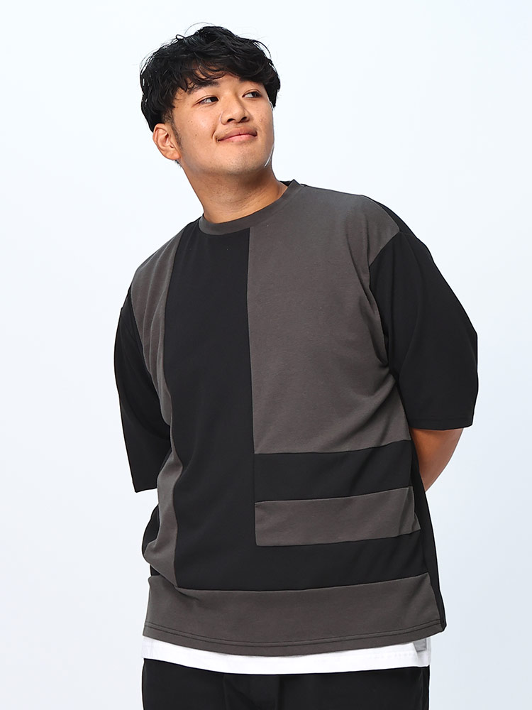 5分袖 Tシャツ タンクトップ 2枚セット カットジョーゼット アンサンブル トップス インナー付き 大きいサイズ メンズ
