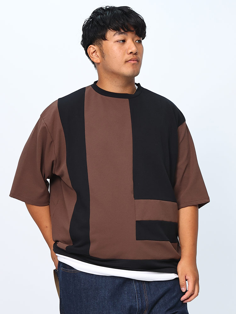 5分袖 Tシャツ タンクトップ 2枚セット カットジョーゼット アンサンブル トップス インナー付き 大きいサイズ メンズ