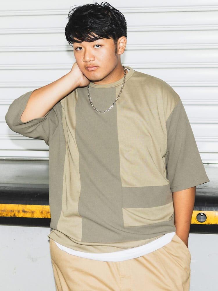 在庫処分 返品交換不可 5分袖 Tシャツ タンクトップ 2枚セット カットジョーゼット アンサンブル トップス インナー付き 大きいサイズ メンズ