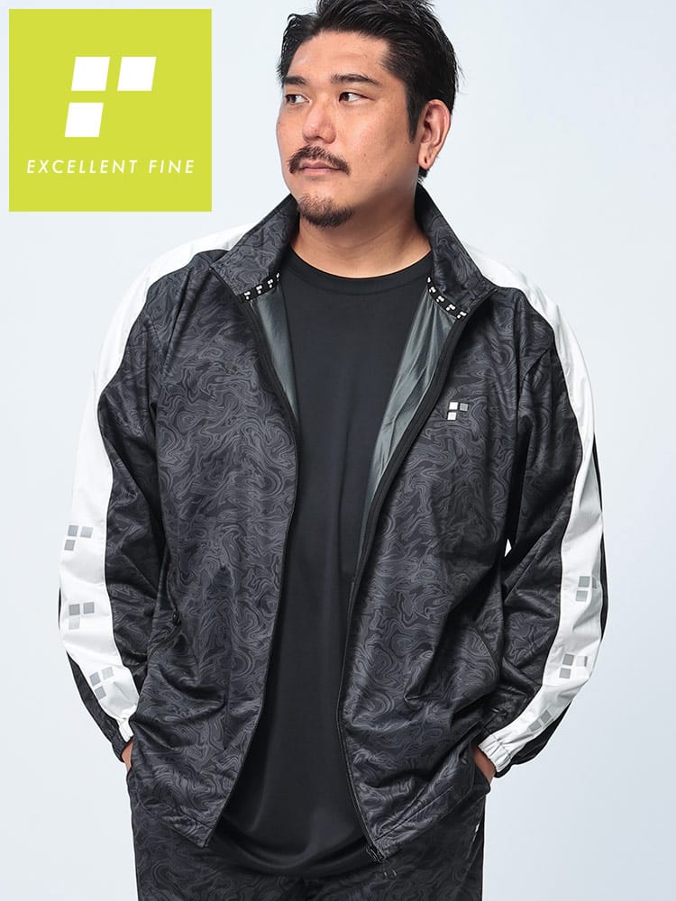 ジャケット ストレッチ 総柄 フルジップ アウター ブルゾン スポーツ トレーニング スタンド 大きいサイズ メンズ