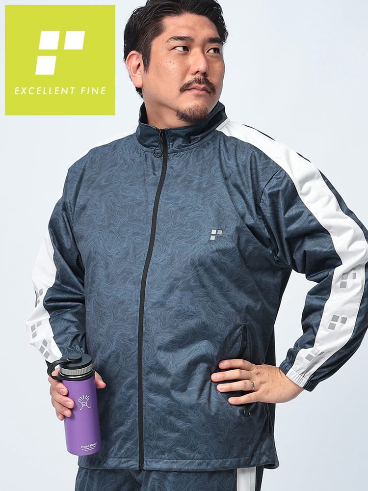 ジャケット ストレッチ 総柄 フルジップ アウター ブルゾン スポーツ トレーニング スタンド 大きいサイズ メンズ