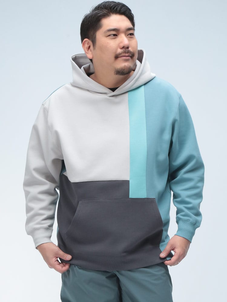 プルオーバー パーカー ストレッチ 軽量 ふわかる ポンチ素材 トップス 長袖 スウェット 伸びる シンプル 春 大きいサイズ メンズ