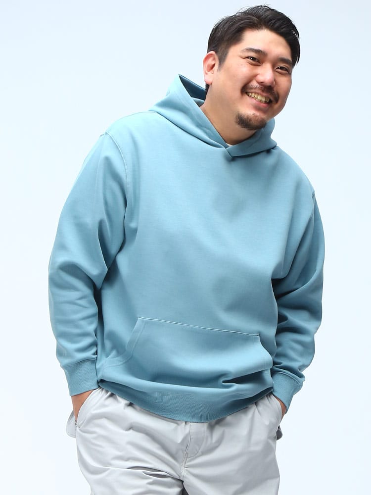 プルオーバー パーカー ストレッチ 軽量 ふわかる ポンチ素材 トップス 長袖 スウェット 伸びる シンプル 春 大きいサイズ メンズ