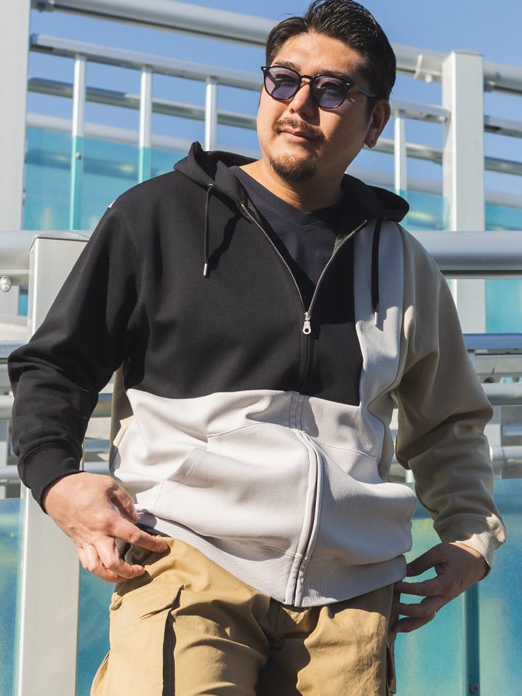 ジップパーカー ストレッチ 軽量 ふわかる ポンチ素材  トップス 長袖 フード スウェット シンプル 春 大きいサイズ メンズ