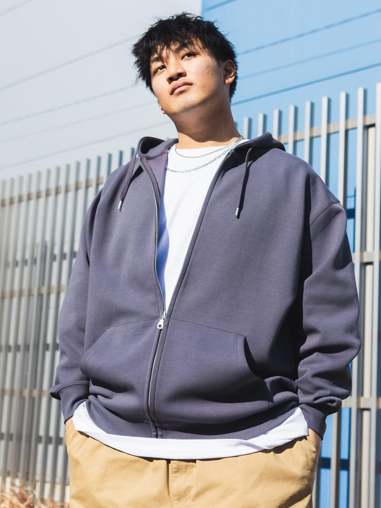 ジップパーカー ストレッチ 軽量 ふわかる ポンチ素材  トップス 長袖 フード スウェット シンプル 春 大きいサイズ メンズ