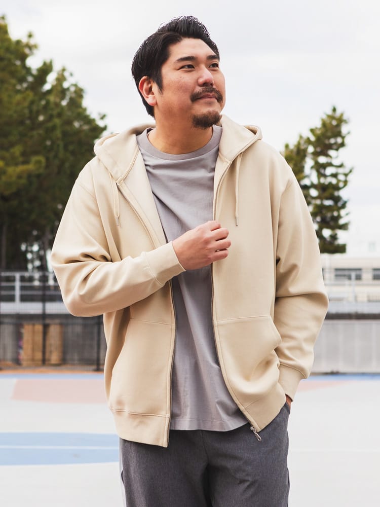 ジップパーカー ストレッチ 軽量 ふわかる ポンチ素材  トップス 長袖 フード スウェット シンプル 春 大きいサイズ メンズ