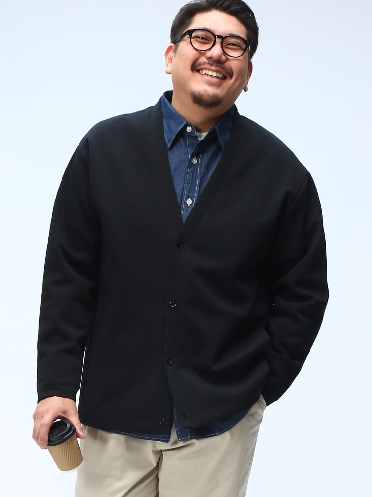  Vネック カーディガン ストレッチ 軽量 ふわかる ポンチ素材 トップス 伸びる 羽織 ボタン 春 大きいサイズ メンズ
