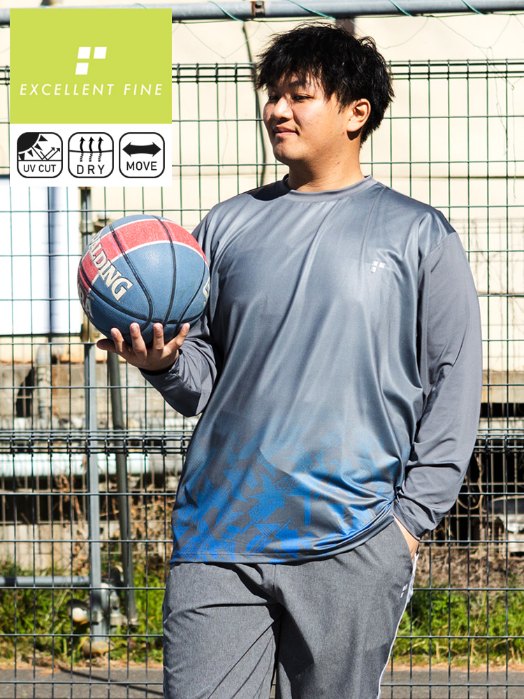 長袖 Tシャツ UVカット 吸汗速乾 ストレッチ ベア天竺 プリント クルーネック トップス スポーツ トレーニング ドライ 大きいサイズ メンズ