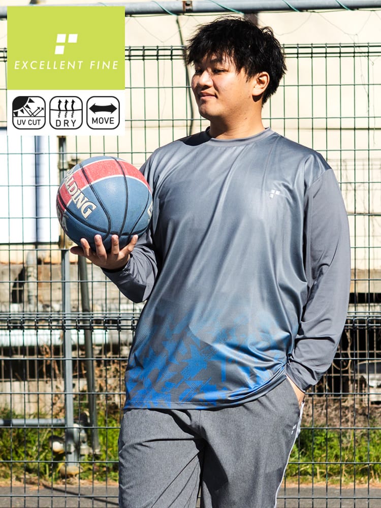 長袖 Tシャツ UVカット 吸汗速乾 ストレッチ ベア天竺 プリント クルーネック トップス スポーツ トレーニング ドライ 大きいサイズ メンズ